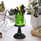 Genswin Halloween Snow Globe Flameless Candle, Light Glittering Spinning Water Table Decor Ornaments Decoration