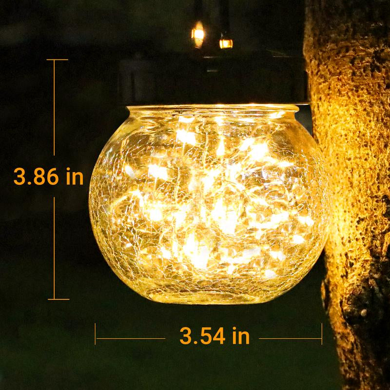 PARTPHONER Solar Lanterns Solar Lights Outdoor Waterproof 6-Pack, Solar Powered Hanging Lights Cracked Glass Hanging Globes for Christmas Decoration, Shepherd Hook, Garden Tree Ornaments