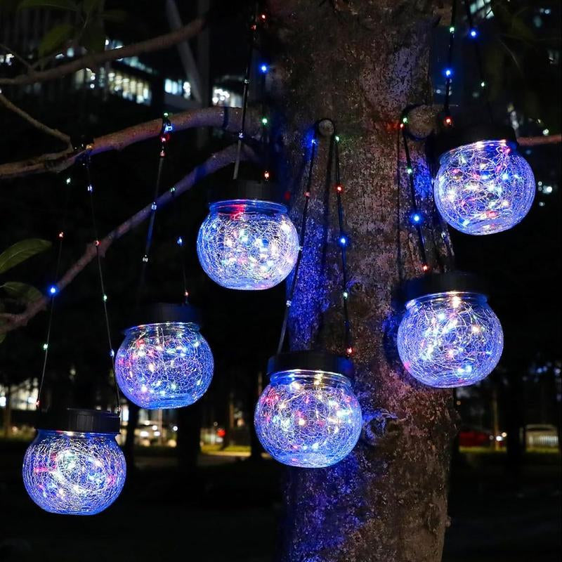 PARTPHONER Solar Lanterns Solar Lights Outdoor Waterproof 6-Pack, Solar Powered Hanging Lights Cracked Glass Hanging Globes for Christmas Decoration, Shepherd Hook, Garden Tree Ornaments