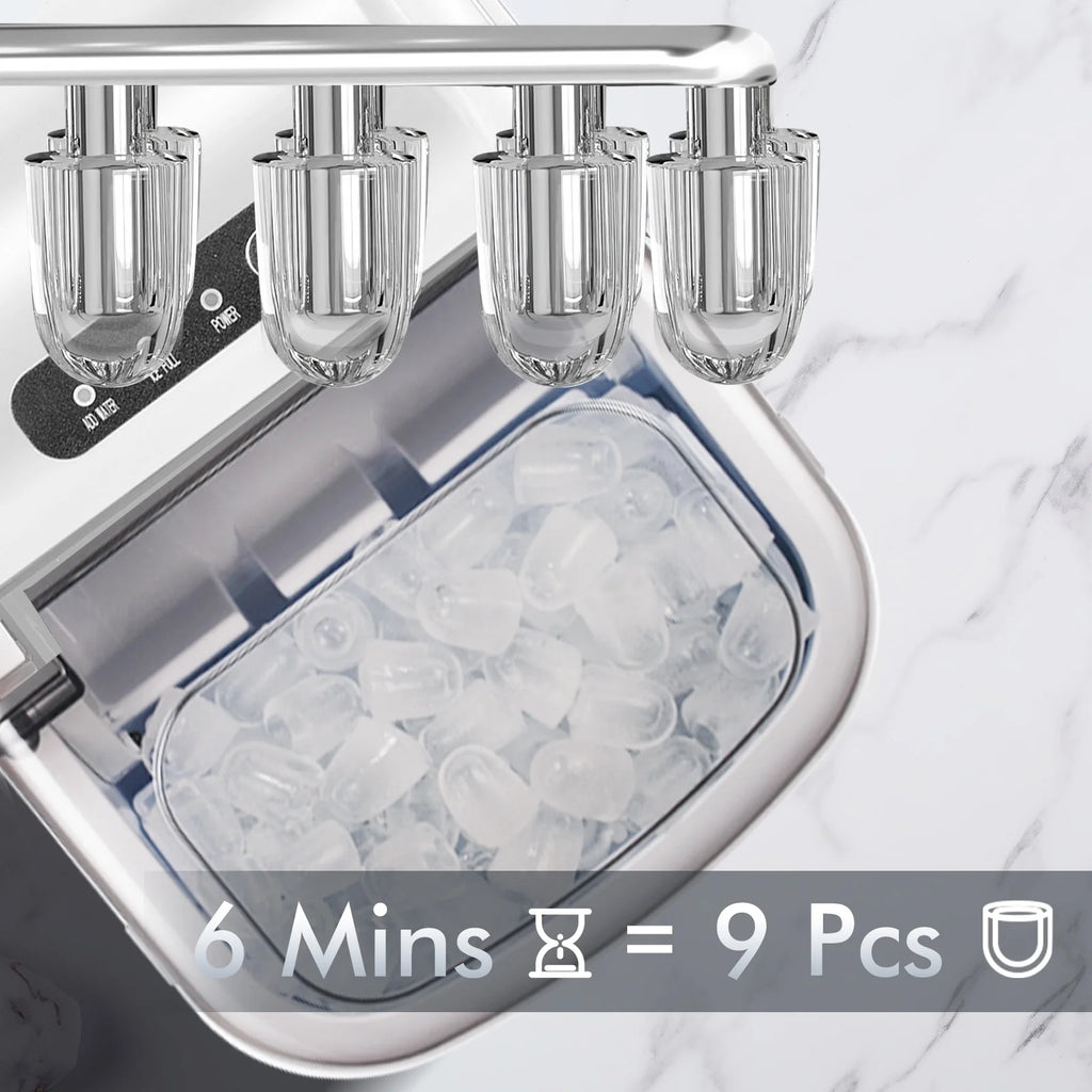 Countertop Ice Maker Machine 26Lbs/24H, 6 Mins/9 Bullets of Ice, Self-Cleaning, White