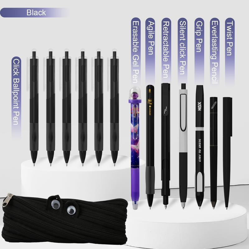 Rarler 13 PCS Smart Pen School Supplies with Moster Pencil Case, 1 Twist Pen, 1 Everlasting Pencil, 1 Grip Pen, 1 Silent Click Pen, 1 Retractable Pen, 1 Agile Pen, 1 Erasable Gel Pen, 6 Click Ballpoint Pens 0.5Mm Student Essentials Infinity Pen