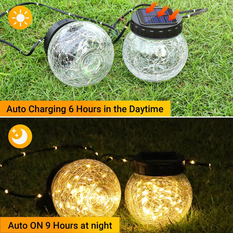 PARTPHONER Solar Lanterns Solar Lights Outdoor Waterproof 6-Pack, Solar Powered Hanging Lights Cracked Glass Hanging Globes for Christmas Decoration, Shepherd Hook, Garden Tree Ornaments
