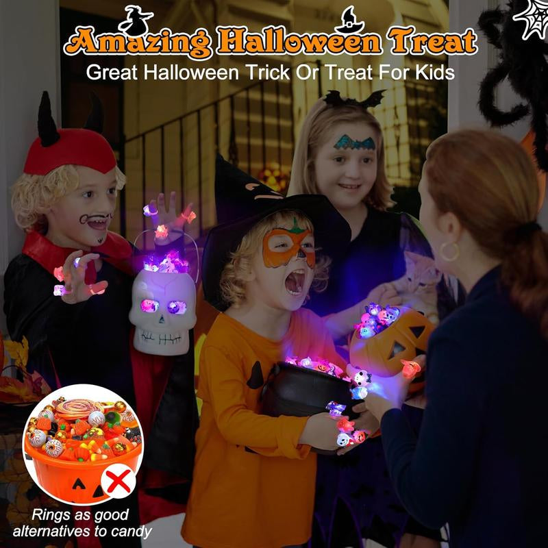 50Pcs LED Halloween Ring,Halloween Ring,Glowing Pumpkin Skull Ring Gift,Halloween Christmas Party Decoration Home Horror Props Supplies,Perfect for Halloween