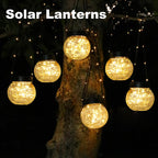PARTPHONER Solar Lanterns Solar Lights Outdoor Waterproof 6-Pack, Solar Powered Hanging Lights Cracked Glass Hanging Globes for Christmas Decoration, Shepherd Hook, Garden Tree Ornaments