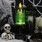 Genswin Halloween Snow Globe Flameless Candle, Light Glittering Spinning Water Table Decor Ornaments Decoration