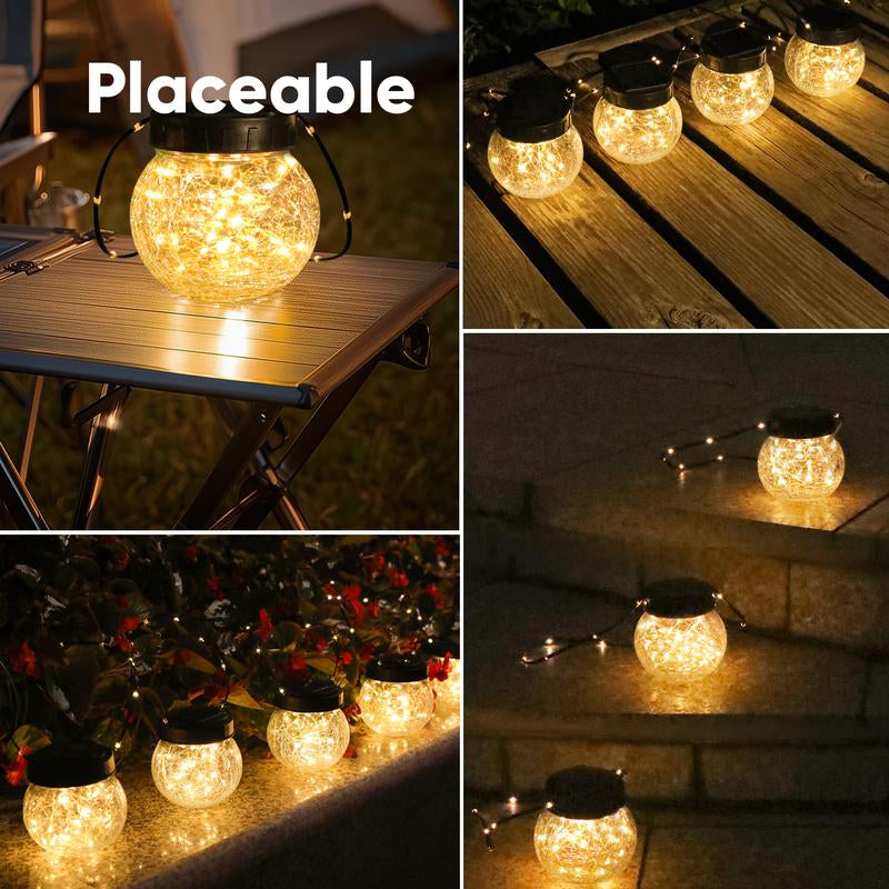 PARTPHONER Solar Lanterns Solar Lights Outdoor Waterproof 6-Pack, Solar Powered Hanging Lights Cracked Glass Hanging Globes for Christmas Decoration, Shepherd Hook, Garden Tree Ornaments