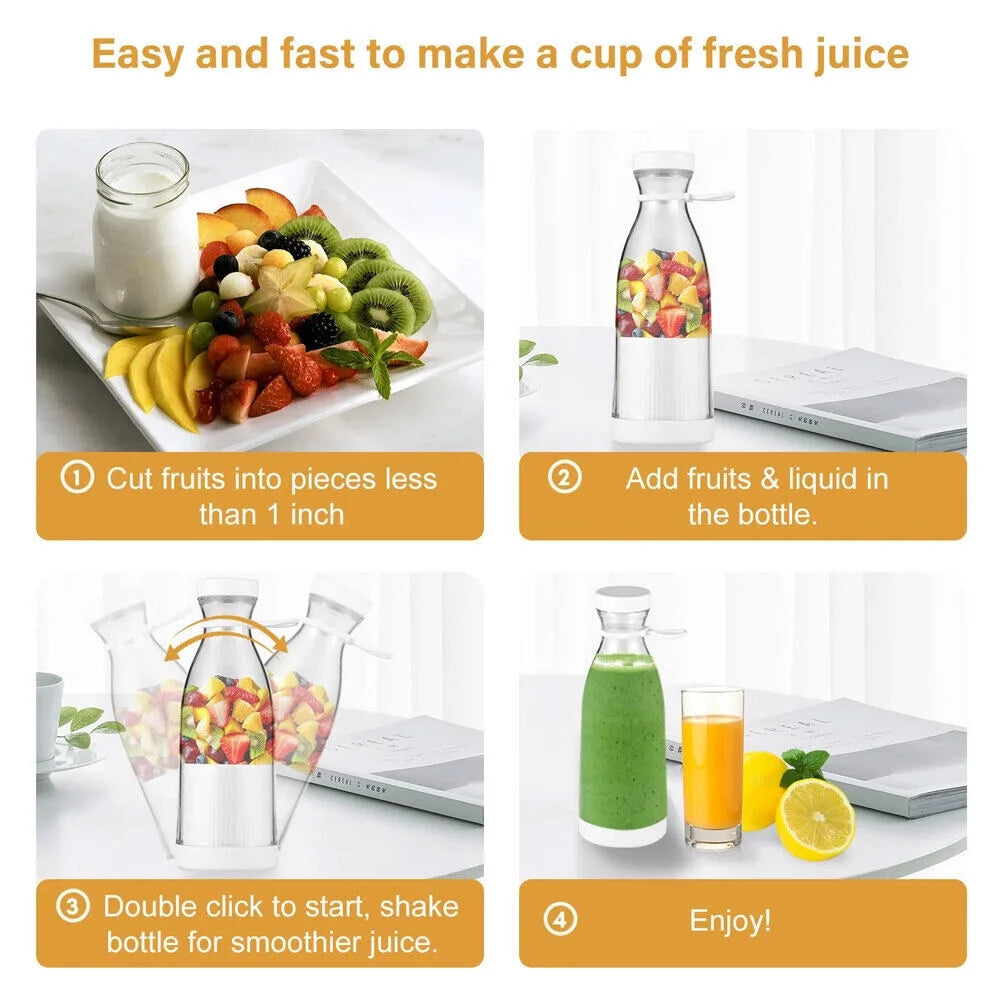 Portable Blender 1200 Mah 420 Ml Battery Powered Blender, White