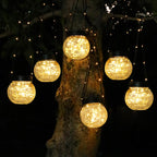 PARTPHONER Solar Lanterns Solar Lights Outdoor Waterproof 6-Pack, Solar Powered Hanging Lights Cracked Glass Hanging Globes for Christmas Decoration, Shepherd Hook, Garden Tree Ornaments