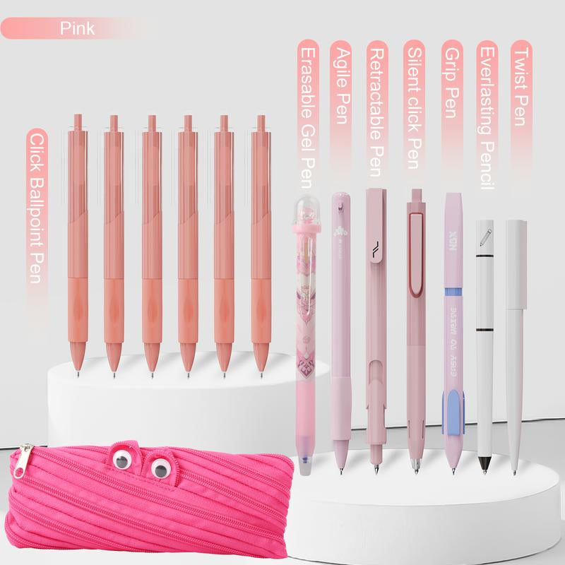 Rarler 13 PCS Smart Pen School Supplies with Moster Pencil Case, 1 Twist Pen, 1 Everlasting Pencil, 1 Grip Pen, 1 Silent Click Pen, 1 Retractable Pen, 1 Agile Pen, 1 Erasable Gel Pen, 6 Click Ballpoint Pens 0.5Mm Student Essentials Infinity Pen