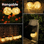 PARTPHONER Solar Lanterns Solar Lights Outdoor Waterproof 6-Pack, Solar Powered Hanging Lights Cracked Glass Hanging Globes for Christmas Decoration, Shepherd Hook, Garden Tree Ornaments