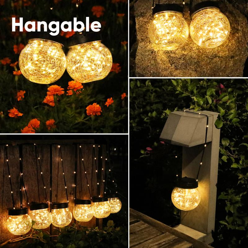 PARTPHONER Solar Lanterns Solar Lights Outdoor Waterproof 6-Pack, Solar Powered Hanging Lights Cracked Glass Hanging Globes for Christmas Decoration, Shepherd Hook, Garden Tree Ornaments