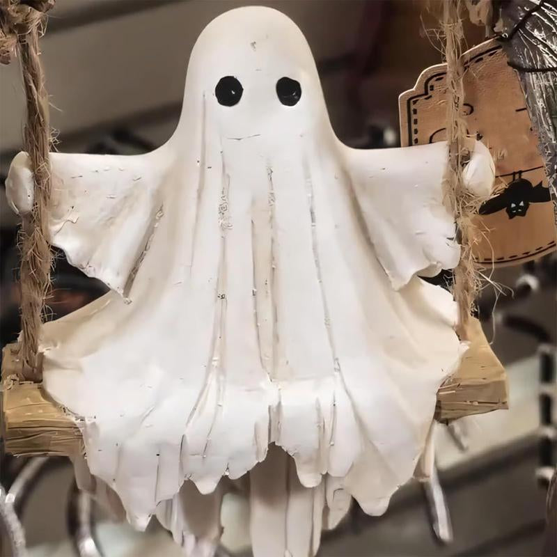 Ghost on a Tree Swing - Swinging Shadows 2025 New Cute Spooky Figurine for Halloween Indoor Outdoor Decorative Sculptures Gift Ornaments 11"D X 3.9"W X 7.8"H