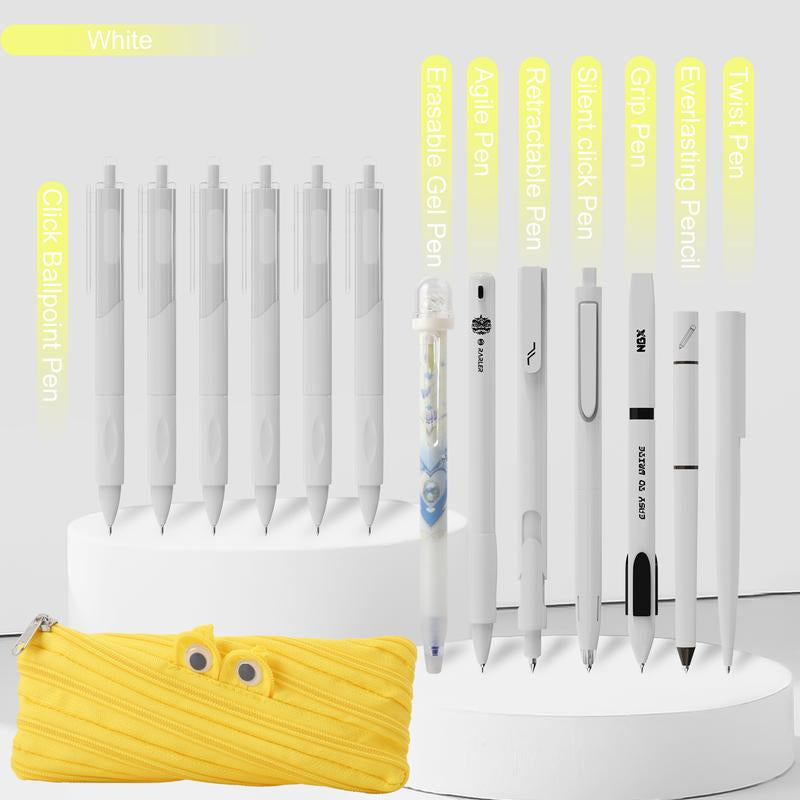Rarler 13 PCS Smart Pen School Supplies with Moster Pencil Case, 1 Twist Pen, 1 Everlasting Pencil, 1 Grip Pen, 1 Silent Click Pen, 1 Retractable Pen, 1 Agile Pen, 1 Erasable Gel Pen, 6 Click Ballpoint Pens 0.5Mm Student Essentials Infinity Pen