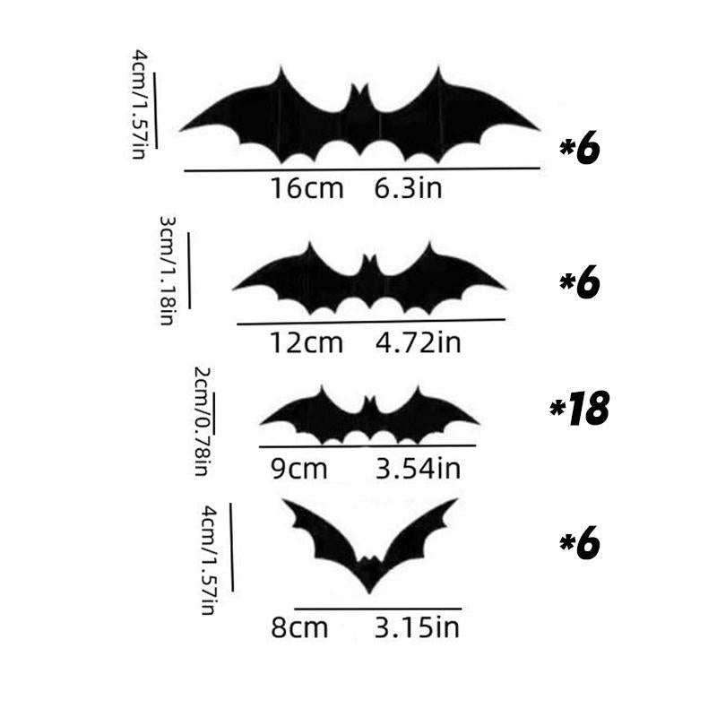LED Light Bat Decorations - 12-24-36 Pack Lighted 3D Bat Stickers Assorted Sizes for Halloween Party Bedroom Window Decorations Indoor Outdoor Home Decals