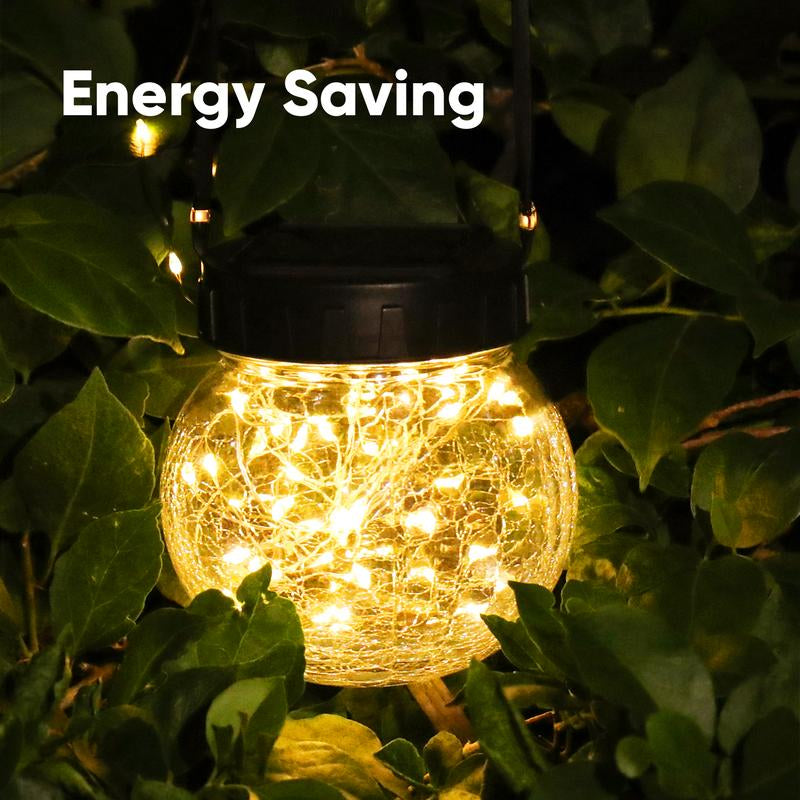 PARTPHONER Solar Lanterns Solar Lights Outdoor Waterproof 6-Pack, Solar Powered Hanging Lights Cracked Glass Hanging Globes for Christmas Decoration, Shepherd Hook, Garden Tree Ornaments