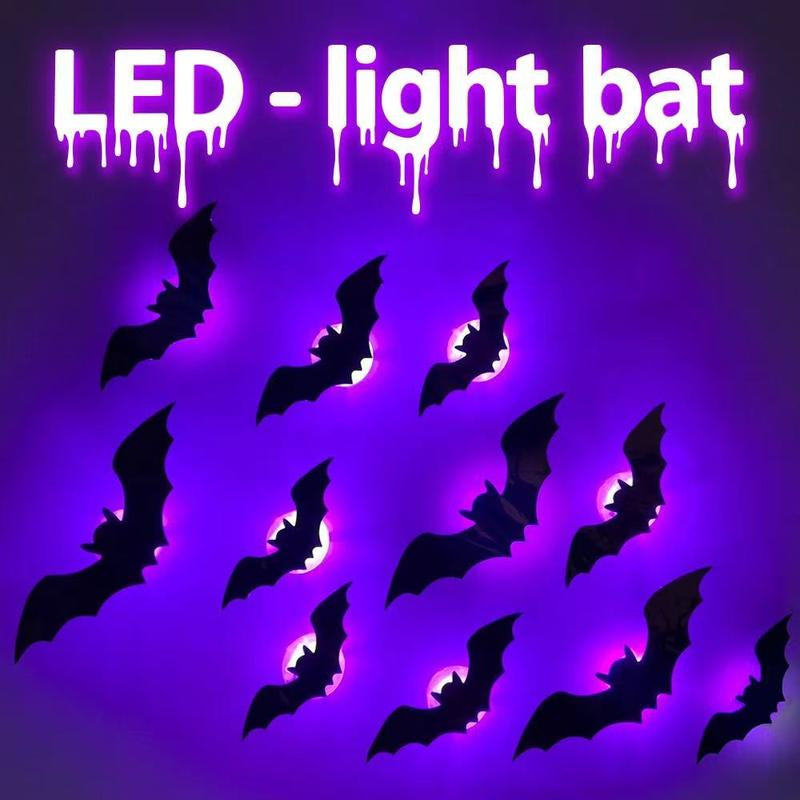 LED Light Bat Decorations - 12-24-36 Pack Lighted 3D Bat Stickers Assorted Sizes for Halloween Party Bedroom Window Decorations Indoor Outdoor Home Decals