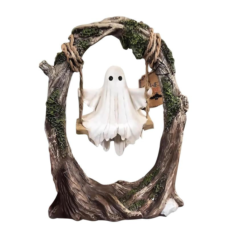 Ghost on a Tree Swing - Swinging Shadows 2025 New Cute Spooky Figurine for Halloween Indoor Outdoor Decorative Sculptures Gift Ornaments 11"D X 3.9"W X 7.8"H