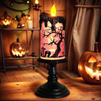 Genswin Halloween Snow Globe Flameless Candle, Light Glittering Spinning Water Table Decor Ornaments Decoration
