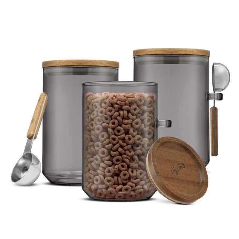 Holden Stackable Glass Storage Canister Set with Wood Lids and Scoops