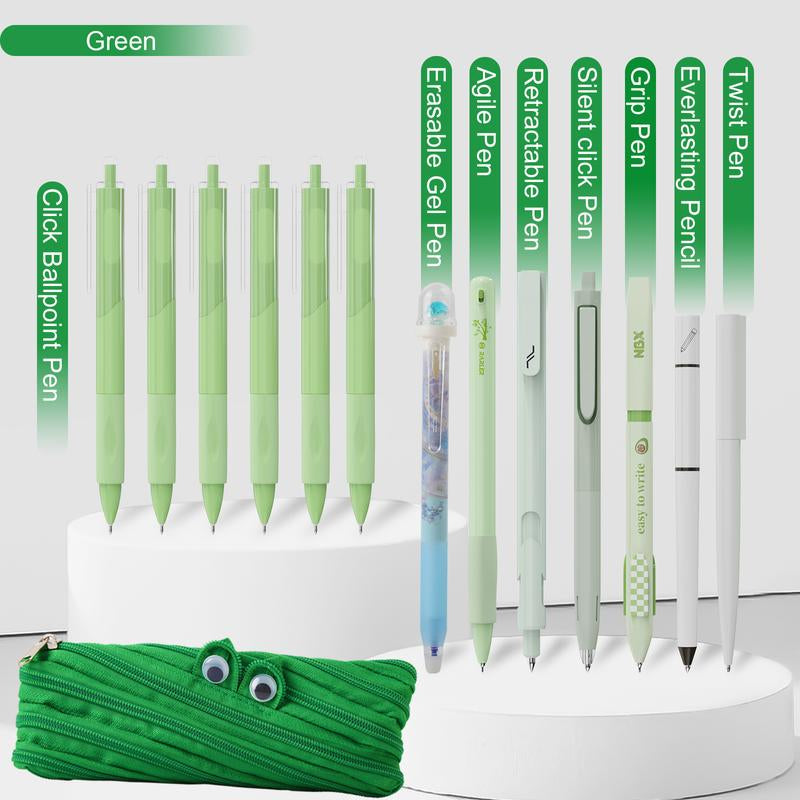 Rarler 13 PCS Smart Pen School Supplies with Moster Pencil Case, 1 Twist Pen, 1 Everlasting Pencil, 1 Grip Pen, 1 Silent Click Pen, 1 Retractable Pen, 1 Agile Pen, 1 Erasable Gel Pen, 6 Click Ballpoint Pens 0.5Mm Student Essentials Infinity Pen