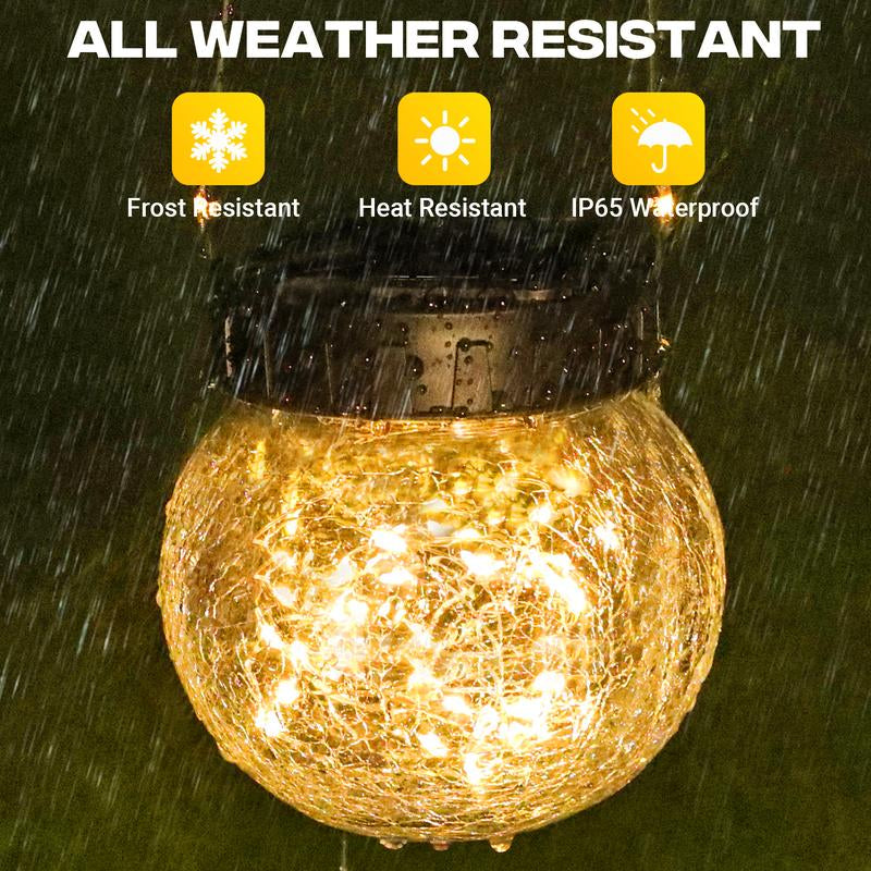PARTPHONER Solar Lanterns Solar Lights Outdoor Waterproof 6-Pack, Solar Powered Hanging Lights Cracked Glass Hanging Globes for Christmas Decoration, Shepherd Hook, Garden Tree Ornaments