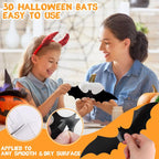 160PCS 3D Halloween Bats Wall Decor - Scary Black Bat Stickers in 7 Sizes for Spooky Home & Party Decorative Ornaments Removable PVC Material Easy DIY Application - Smooth