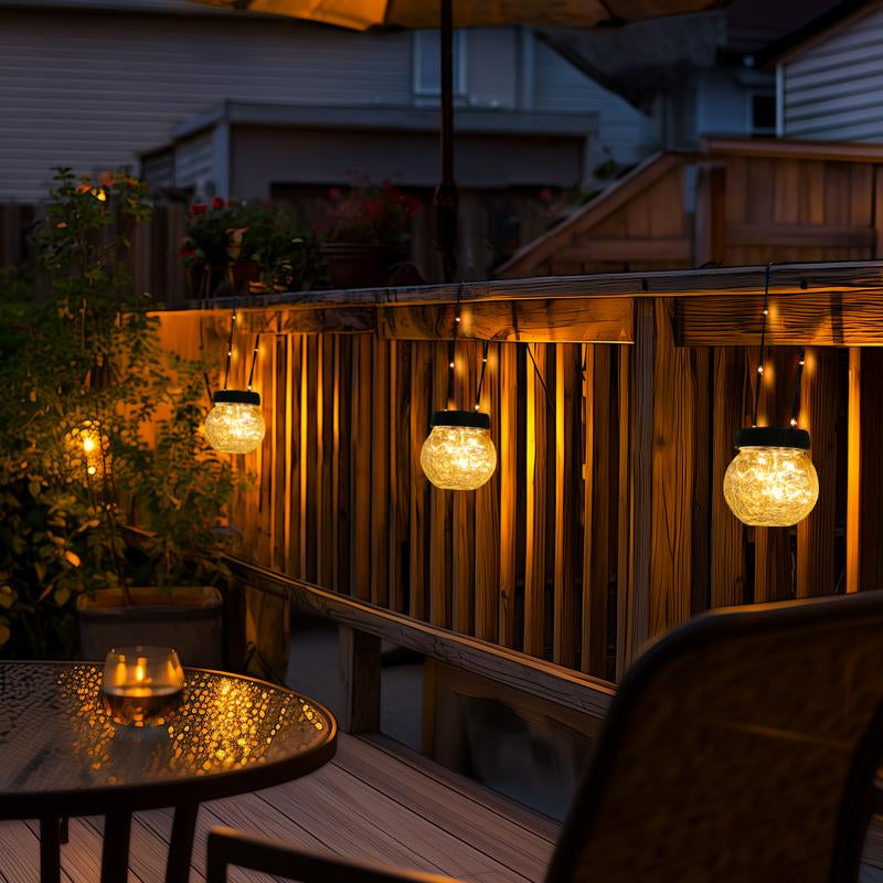 PARTPHONER Solar Lanterns Solar Lights Outdoor Waterproof 6-Pack, Solar Powered Hanging Lights Cracked Glass Hanging Globes for Christmas Decoration, Shepherd Hook, Garden Tree Ornaments