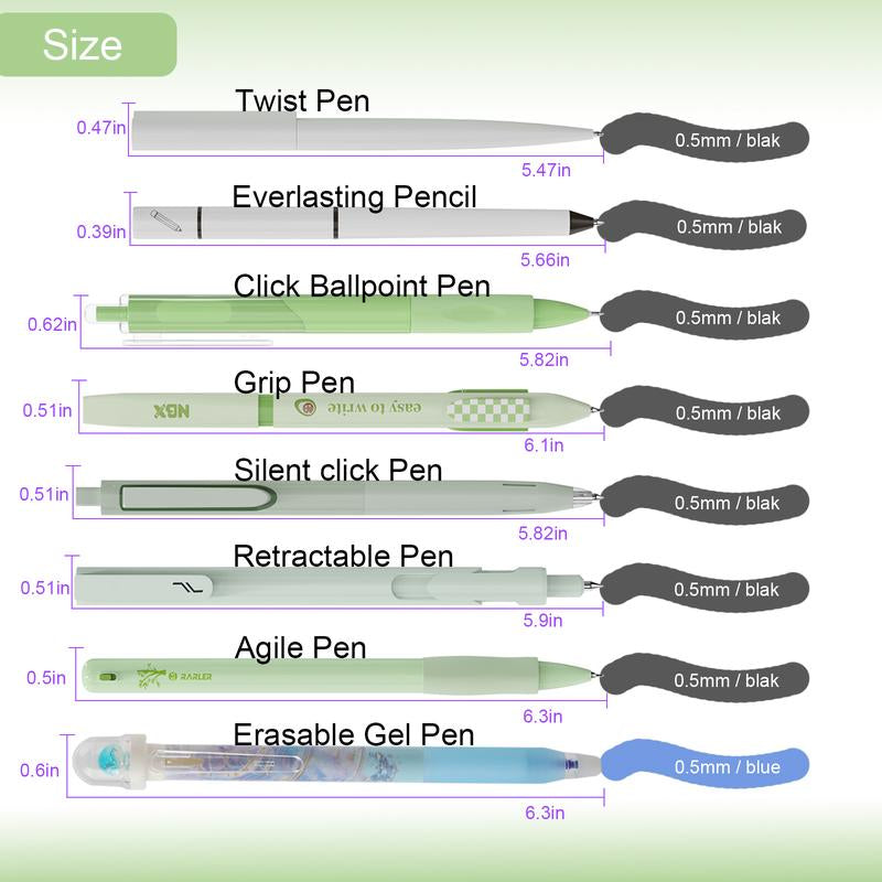 Rarler 13 PCS Smart Pen School Supplies with Moster Pencil Case, 1 Twist Pen, 1 Everlasting Pencil, 1 Grip Pen, 1 Silent Click Pen, 1 Retractable Pen, 1 Agile Pen, 1 Erasable Gel Pen, 6 Click Ballpoint Pens 0.5Mm Student Essentials Infinity Pen