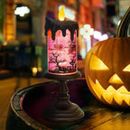 Genswin Halloween Snow Globe Flameless Candle, Light Glittering Spinning Water Table Decor Ornaments Decoration