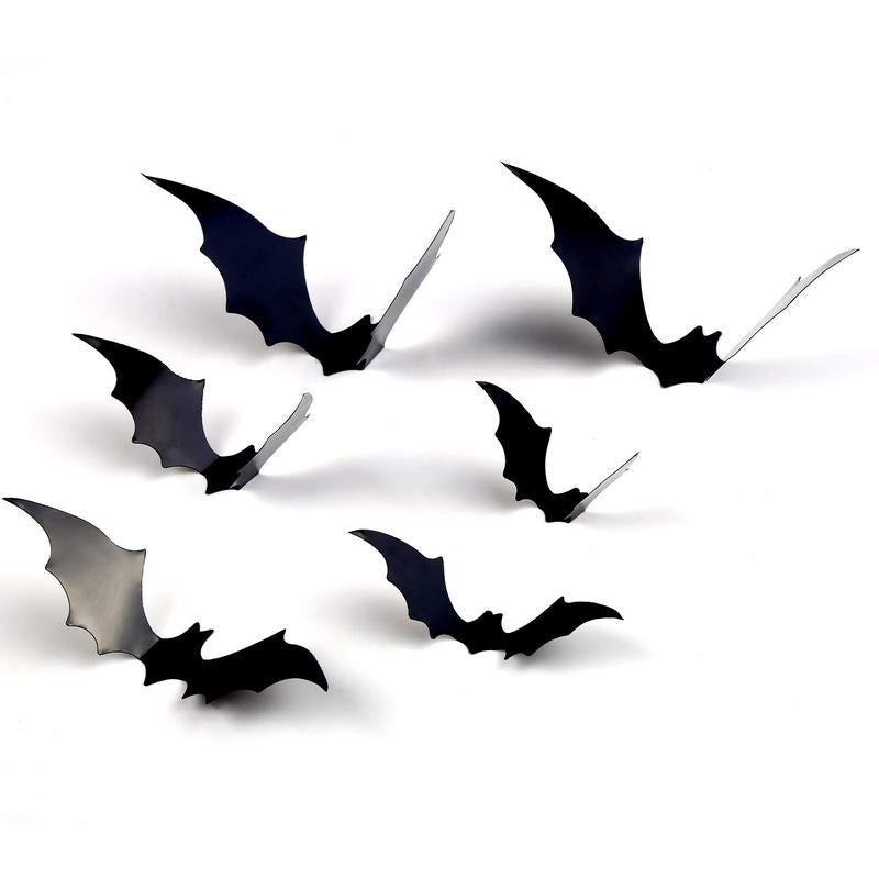 160PCS 3D Halloween Bats Wall Decor - Scary Black Bat Stickers in 7 Sizes for Spooky Home & Party Decorative Ornaments Removable PVC Material Easy DIY Application - Smooth